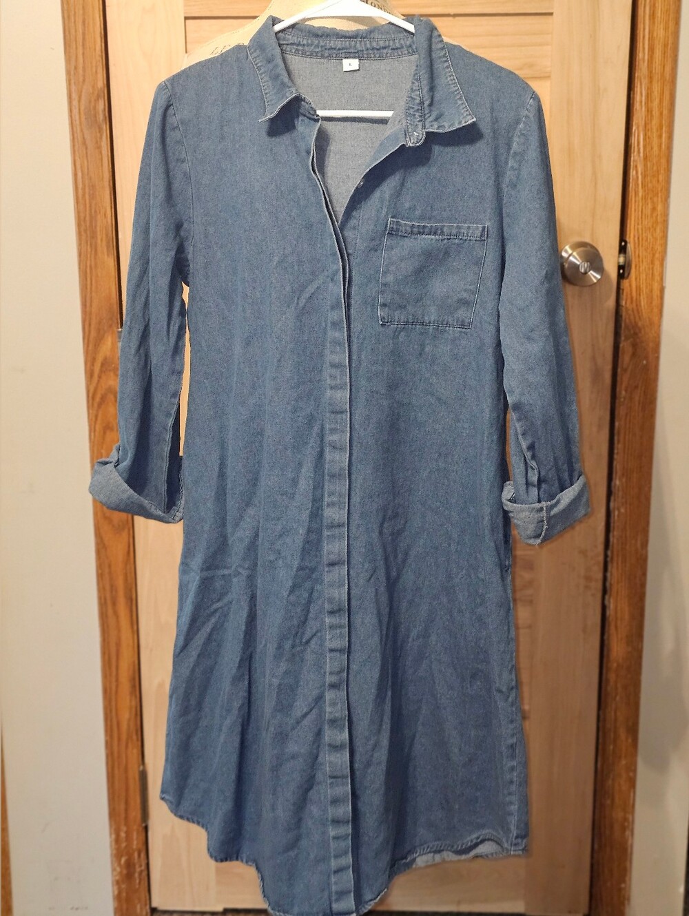 Button-Front Denim Shirt Dress - Blue